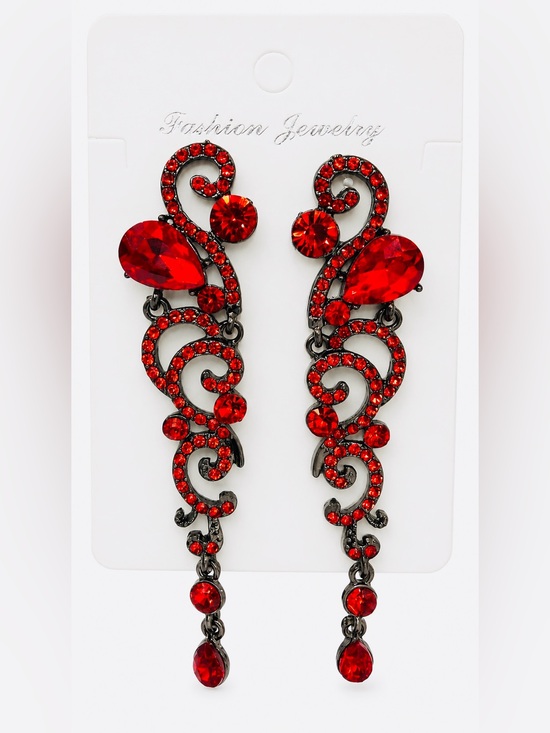 Fashion Jewelry Jewelry - Red Crystal Chandelier Earrings Gothic Baroque Scroll Dangle Halloween Glam NEW